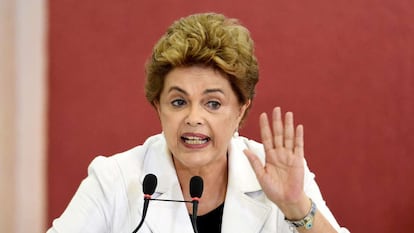 Dilma Rousseff, durante uma coletiva de imprensa ontem em Brasília.