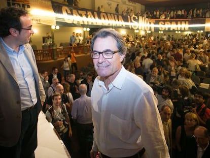 Artur Mas i Josep Rull, a l'acte de Convergència a Molins de Rei.