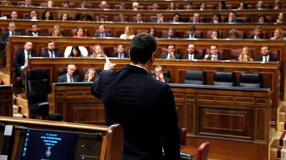 Pedro Sánchez, el sábado durante una de sus intervenciones en el Congreso.