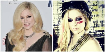 Avril Lavigne en dos imágenes muy distintas en las que se observa su cambio de estética. 