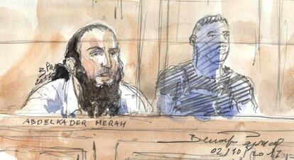 Un dibujo de Abdelkader Merah al inicio del juicio en París