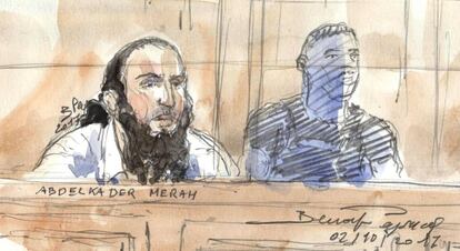 Un dibujo de Abdelkader Merah al inicio del juicio en París