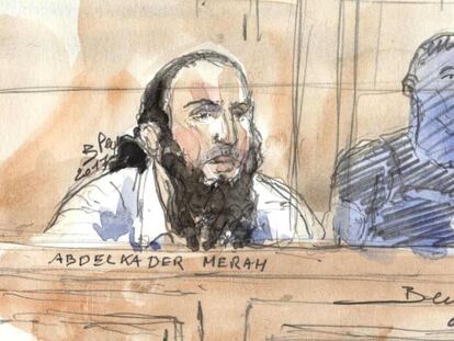 Un dibujo de Abdelkader Merah al inicio del juicio en París