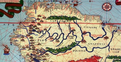 Mapa del Amazonas en el atlas de Joan Martines, de 1587.