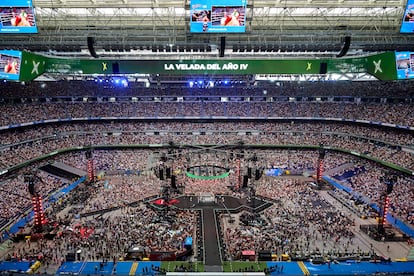 Vista del estadio Santiago Bernabéu durante la celebración de la cuarta edición de La Velada del Año, el evento organizado por Ibai Llanos.