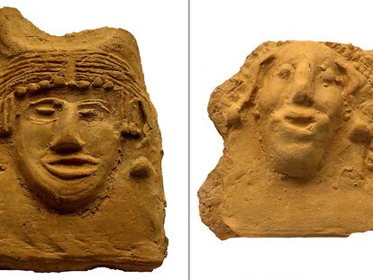 De izquierda a derecha, antefijas de la emperatriz Leoncia y el emperador Focas.