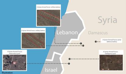 Mapa del Ejército israelí de los bombardeos de este domingo.