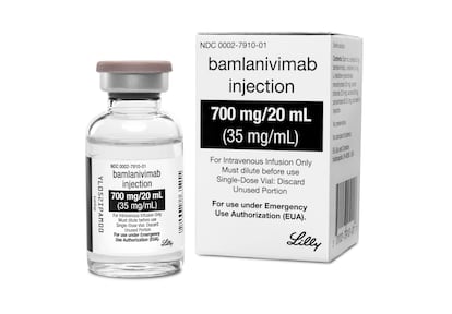 Una imagen del medicamento Bamlanivimab proporcionada por la farmacéutica Eli Lilly.