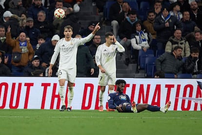 Raúl Asencio, tras cometer el penalti sobre el jugador del Celta Bamba en el minuto 90.