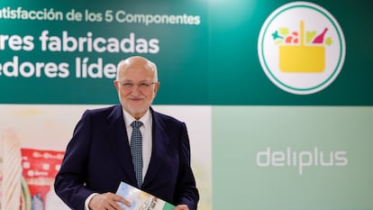 El presidente de Mercadona, Juan Roig, durante el acto de presentación de resultados de la empresa en el centro de coinnovación en Paterna (Valencia), el pasado 11 de marzo.