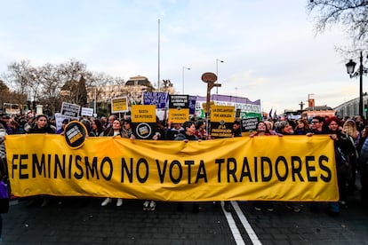 Pancarta en la manifestación feminista contraria a la 'ley trans' en Madrid. 