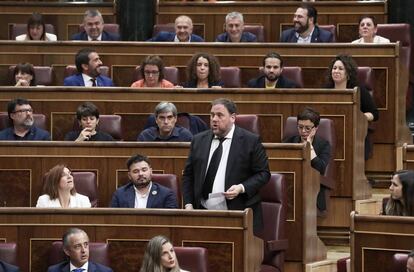 El líder de ERC, Oriol Junqueras, en la sesión constitutiva de la XIII legislatura del Congreso.