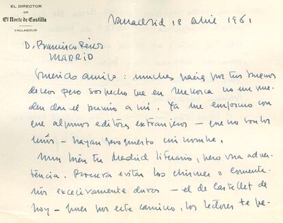 Carta inédita de Delibes de 1961.