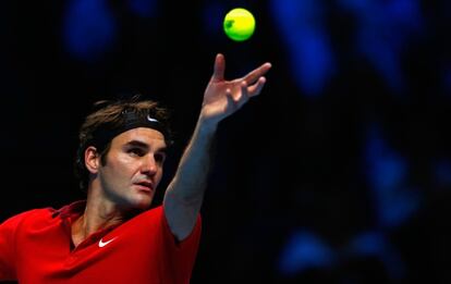 Federer, durante un partido de la Copa de Maestros.