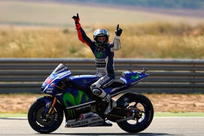 Lorenzo celebra su victoria en el GP de Arag&oacute;n.