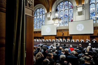 Un momento de la sesión de este viernes de la vista en el Tribunal Internacional de Justicia del caso de genocidio contra Israel presentado por Sudáfrica.