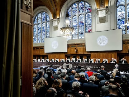 Un momento de la sesión de este viernes de la vista en el Tribunal Internacional de Justicia del caso de genocidio contra Israel presentado por Sudáfrica.