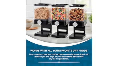 Dispensador hermético sobre fondo blanco.