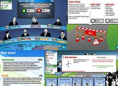 Imágenes del juego <i>Climate Challenge</i>.