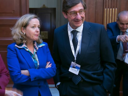 Nadia Calviño y José Ignacio Goirigolzarri, en 2020.