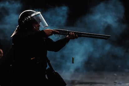 A police officer during the protest on June 12, 2024.