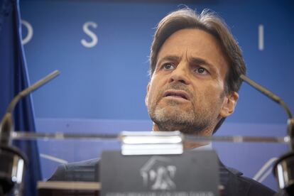 El líder parlamentario de Unidas Podemos, Jaume Asens, el viernes, durante una rueda de prensa en el Congreso.