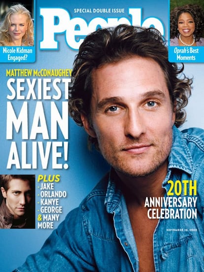 El guapo actor Matthew McConaughey, fue el encargado de protagonizar el 20º aniversario de la lista de los más sexis en 2005, el año que protagonizó 'Sahara'.