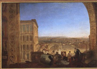 <i>Rafael acompañado por La Fornarina. Roma desde el Vaticano </i>(1820), de William Turner, que se exhibe en las Caballerizas del Quirinal.