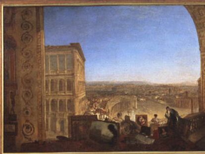 <i>Rafael acompañado por La Fornarina. Roma desde el Vaticano </i>(1820), de William Turner, que se exhibe en las Caballerizas del Quirinal.