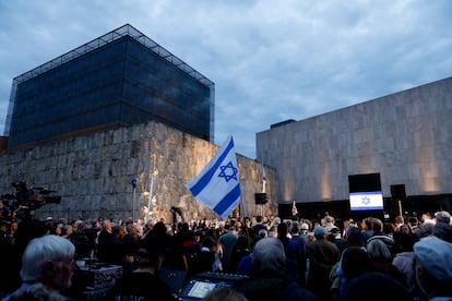 Movilización en apoyo a Israel cerca de la sinagoga de Múnich, este jueves.