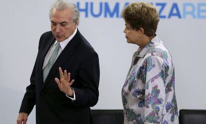 Temer e Dilma em evento no Pal&aacute;cio do Planalto.