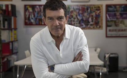 Antonio Banderas in the offices of Almodóvar’s El Deseo production company.