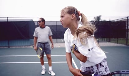 Anna Kournikova hits the ball under the tutelage of Nick Bollettieri.