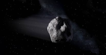 Una ilustración de un asteroide.