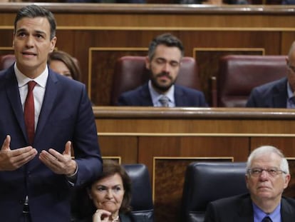 El presidente del Gobierno, Pedro Sánchez, durante una sesión de control al Gobierno en el Congreso de los Diputados.
