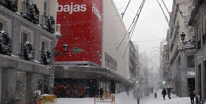 Imagen de El Corte Inglés de Preciados, cerrado por el temporal Filomena.