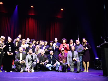 Algunos de los ganadores de la 31ª gala de la Unión de Actores y Actrices, este lunes en el Teatro Circo Price de Madrid.