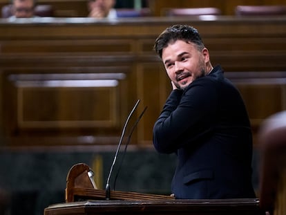 El portavoz de ERC en el Congreso, Gabriel Rufián, ese martes en el pleno del Congreso.