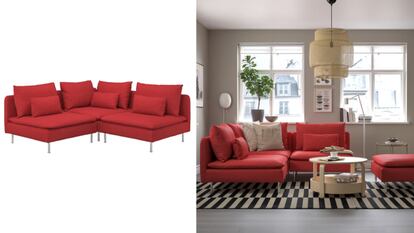 Tendencias de decoración 2024, sofá rojo de IKEA