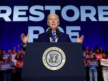 Joe Biden, este martes, durante un acto de campaña sobre el aborto en Manassas (Virginia).