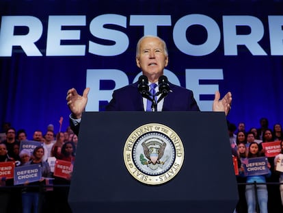 Joe Biden, este martes, durante un acto de campaña sobre el aborto en Manassas (Virginia).