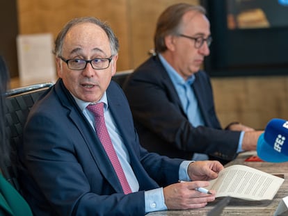 El consejero delegado de IAG, Luis Gallego, junto al presidente de Iberia, Fernando Candela.