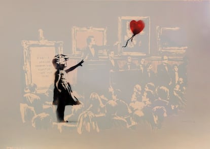 'Girl with Balloon & Morons in Sepia', de Banksy