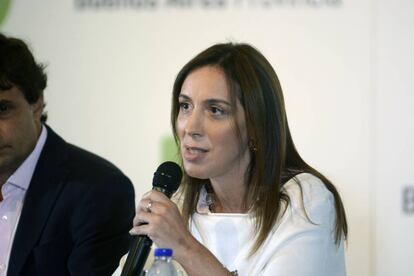 La gobernadora Vidal durante la rueda de prensa.