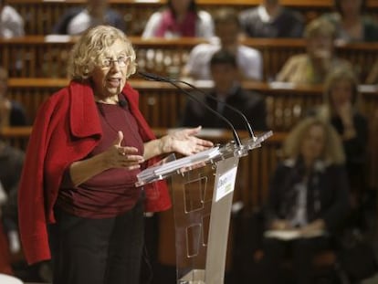 La alcaldesa de Madrid, Manuela Carmena, durante una intervenci&oacute;n.