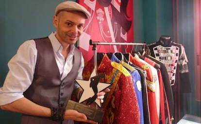 Gustavo Hernández with his Michael Jackson wardrobe.