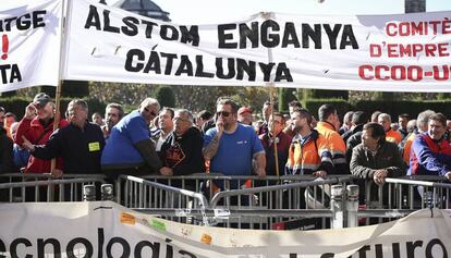 Trabajadores de Alstom en la &uacute;ltima protesta en Barcelona, en 2013.