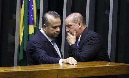 Rogério Marinho e Onyx Lorenzoni, na Câmara nesta quinta-feira.