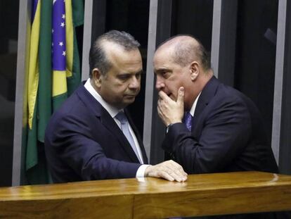 Rogério Marinho e Onyx Lorenzoni, na Câmara em julho de 2019.