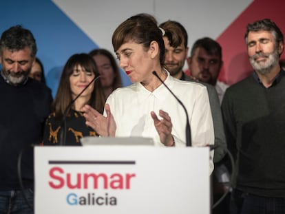 La candidata de Sumar en Galicia, Marta Lois, comparece en Santiago tras el final del recuento.